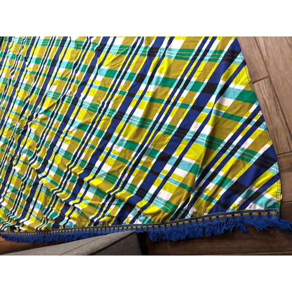 Blue Green Bed Coverlet Sheet with Fringe 73"x106" - Picture 5 of 10